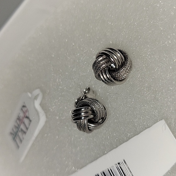 14KT Italian White Gold Love Knot Earrings - Picture 9 of 10